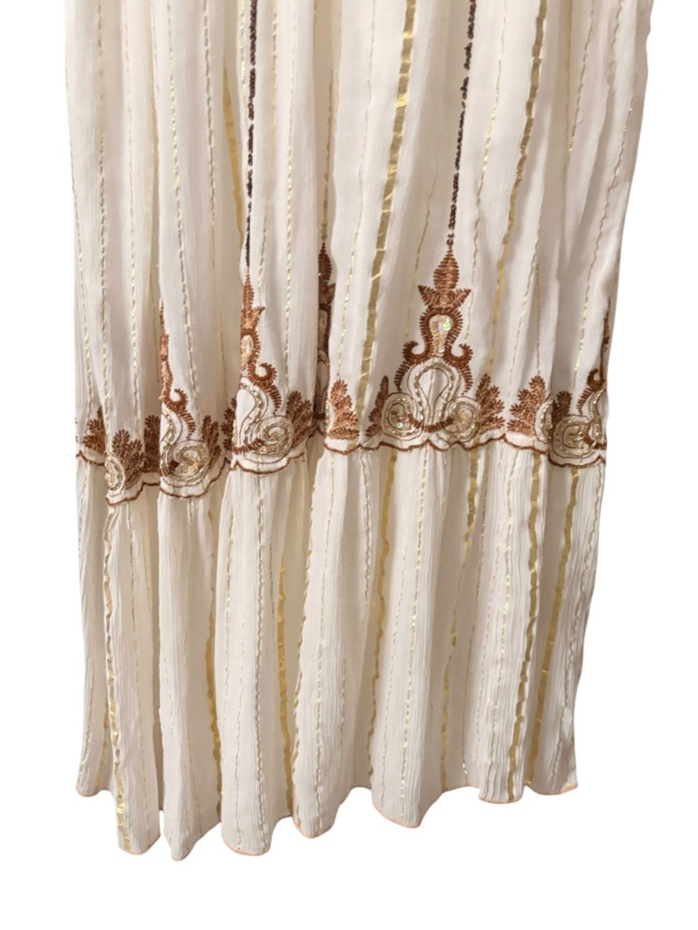 Anisa Spain Goddess Boho Resort Maxi Dress Ecru w/Gold Beaded Sequin Tiered M/L - Picture 4 of 7
